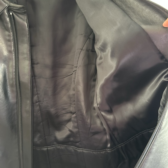 Emporio Armani Black Faux Leather Coat Zipper Front Size 52 Italian - Picture 7 of 14